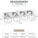 Bathroom Light Fixtures, 4 Light Brushed Nickel Vanity Light, 26 Inch Modern Wall Sconces with Globe Clear Glass Shade, Vanity Lighting Fixtures Over Mirror, VL195-BN-CL-4