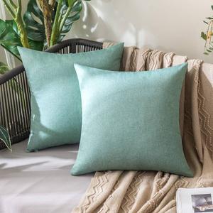 MIULEE Pack of 2 Decorative Outdoor Solid Waterproof Throw Pillow Covers Faux Linen Garden Farmhouse Cushion Cases for Summer Patio Tent Balcony Couch Sofa 12x12 Inch Teal