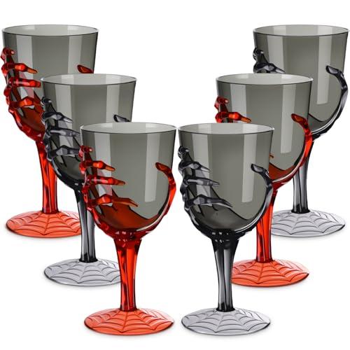 Dandat 9 Pcs Halloween Skeleton Hand Goblets 12oz Clear Plastic Halloween Cups Skull Glass Set for Creepy Spooky Party Decorations (Black,Orange)