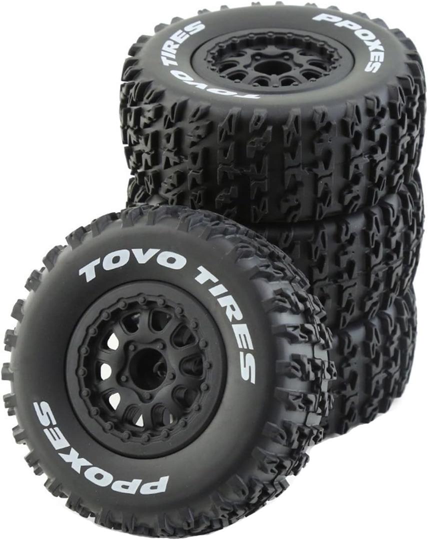 Lifehead 1/10 RC Short Course Truck Tires for All Terrain，Suitable for TRAXXAS Slash4X4 HuanQi 727 ARRMA SENTON 3S Losi Ford Raptor Baja Rey/ 113mm OD High-Performance Short-haul Truck Tires（Black）