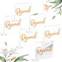 Bucherry 6 Pcs Orange Reserved Table Signs 3.9 x 3.5 for Wedding Clear Acrylic Reserved Seating Signs Stands with Cursive Letters for Table Wedding Reception Party Meeting Restaurant Ceremony
