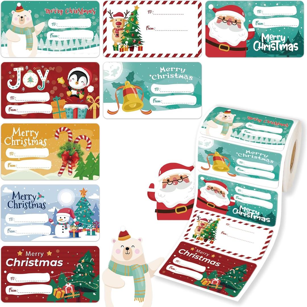 2 x CAKKVDE 500 PCS Christmas Gift Tags Christmas Santa Claus Stickers Self Adhesive Cartoon Christmas Tag Christmas Festival Holiday DecorNew