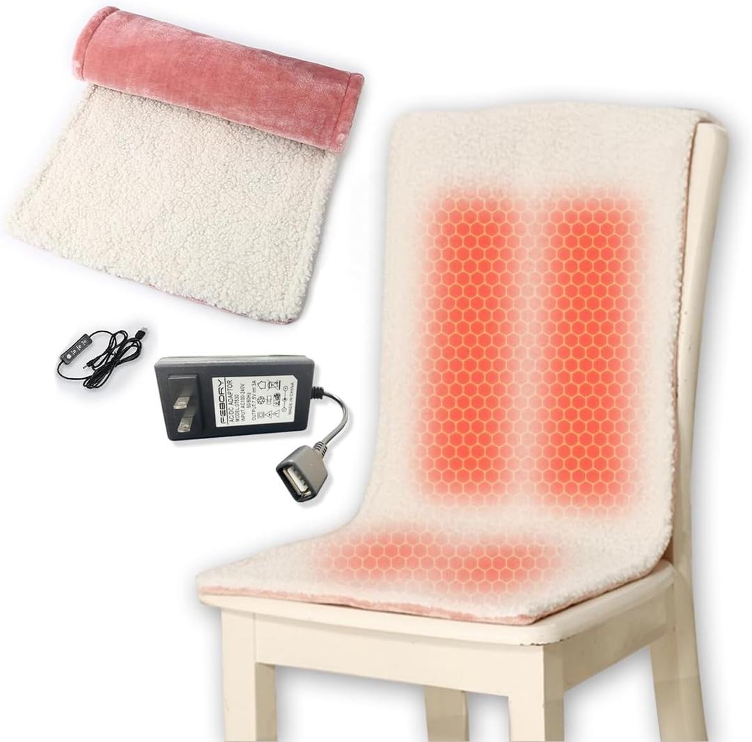 Heated Pad for Office Chair, USB Heated Seat Cushion, 5 Timer Setting & 5 Temperature Settings, Fast Heat Machine Washable Heating Pad for Back Neck Shoulder Pain Relief, 39x15in (Pink)
