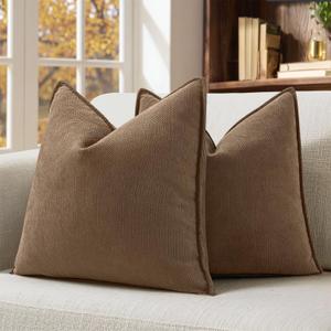 MIULEE Pack of 2 Dark Brwon Decorative Pillow Covers 18x18 Inch Soft Chenille Luxurious Couch Throw Pillows Farmhouse Cushion Covers with Elegant Design for Sofa Bedroom Living Room Home Decor