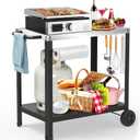 32x20IN Double-Shelves Grill Table, Outdoor Grill Cart for Blackstone Griddle, Movable Pizza Oven Table Cart for Outside Patio, Kitchen Cooking Food Prep Table for Party (Silver)