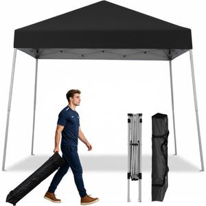 Canopy Tent, 10X10 FT Pop Up Canopy Outdoor Instant Tent Slant Legs with Carrying Bag, Portable Gazebo Shelter for Patio Deck Garden Beach (Black)