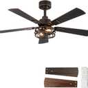 Farmhouse Ceiling Fans with Lights, 42 Inch Bedroom Ceiling Fan with Remote Control, Quiet and Reversible DC Motor, 6-Speed 5 Blades Caged Ceiling Fan for Bedroom, Living Room, Black and Gold Color