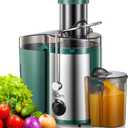 QCen Juicer Machine, 500W Centrifugal Juicer Extractor with Wide Mouth 3 Feed Chute for Fruit Vegetable, Easy to Clean, Stainless Steel, BPA-free (Green)