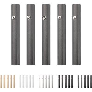 5 Pack Modern Aluminum Waterproof Mezuzah Case, Made in Israel, Fit up to 5" / 12cm Mezuzah Scroll, Easy Peel and Stick (Scroll Not Included)