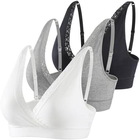 COLOMI Maternity Nursing Bra Wirefree Cotton Breastfeeding Bra for Sleep Lace Maternity Bralette, Medium