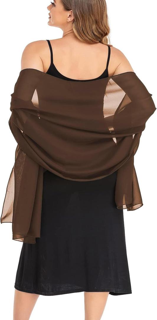 Shawls and Wraps for Evening Dresses Sheer Chiffon Women Elegant Soft Silky Wraps Wedding Bridal Scarf (79*18, Brown)