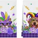 XCHI Mask Cat Dog Purple Flowers Mardi Gras Kitchen Towels Carnival Dish Towels 18x26 Inch Home Kitchen Decorations Hand Towels Set of 2 Drying Dishcloth