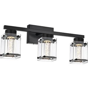 3-Light Black Finish Vanity Lighting with 5 Color Modes LED Eye Protection Bathroom Light Fixture, Dimmable Modern Wall Mounted Lights Over Mirror with Clear Glass Shade