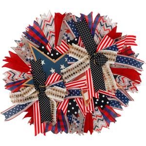 4th of July Red White Blue Glitter Stars Patriotic Wreath for Front Door, Dependence Day 250th Anniversary Patriotic Wreath with Burlap Bow for Farmhouse Outdoor Holiday Decoration