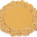 14 Inch 100 Pcs Round Lace Gold Paper Doilies Gold Foil Paper Placemats Doily Paper Pad for Cakes Crafts Party Weddings Tableware Decor