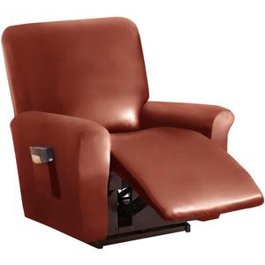 vctops 4 Pieces Waterproof Faux PU Leather Recliner Slipcovers Stretch Soft Sofa Couch Cover Anti-Slip Furniture Protector with Elastic Bottom for Kids Cats Dogs(Orange Brown,1 Seat)