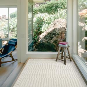 Revival Rugs Soloba 3'11"x6'1" Machine Washable Area Rug for Kitchen Bedroom - 100% Recycled Oeko-TEX Certified, Medium Pile, Beige, Cream