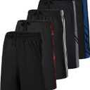 5 Pack Boys' Mesh Athletic Shorts Basketball Kids Soccer Sports Pockets (Black, S)
