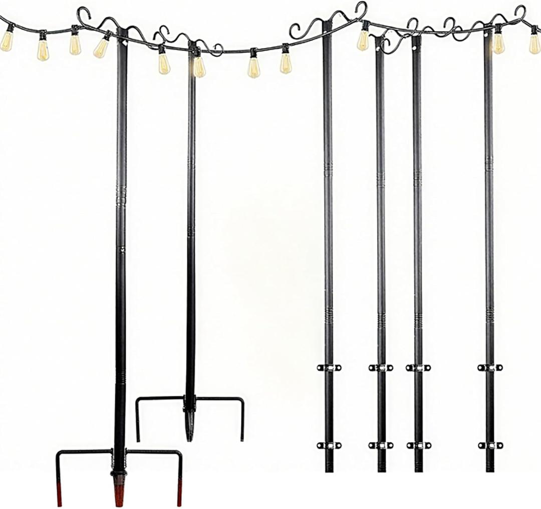 Lightdot Outdoor String Light Poles, 9FT Metal Patio Light Poles Post for Outside with Fork for Outside Hanging Backyard Garden, Deck Lighting Stand for Parties, Wedding, Halloween Decor -3Pack