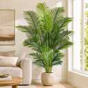 Artificial Palm Tree 6ft Tall Fake Palm Tree Indoor Decor with 18 Leaves and Real Bark Design Faux Tropical Areca Palm Silk Floor Plant in Pot for Home Office Living Room Bedroom Decor 1pcs