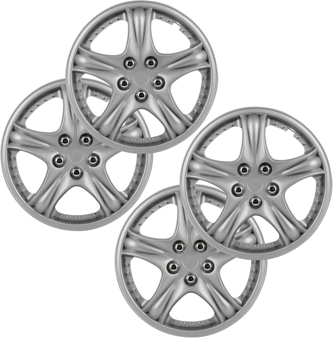 OCPTY Easy Installation Hubcap Auto Tire Replacement Exterior Cap 13 Inch OEM Replacement Set of 4 (Silver)