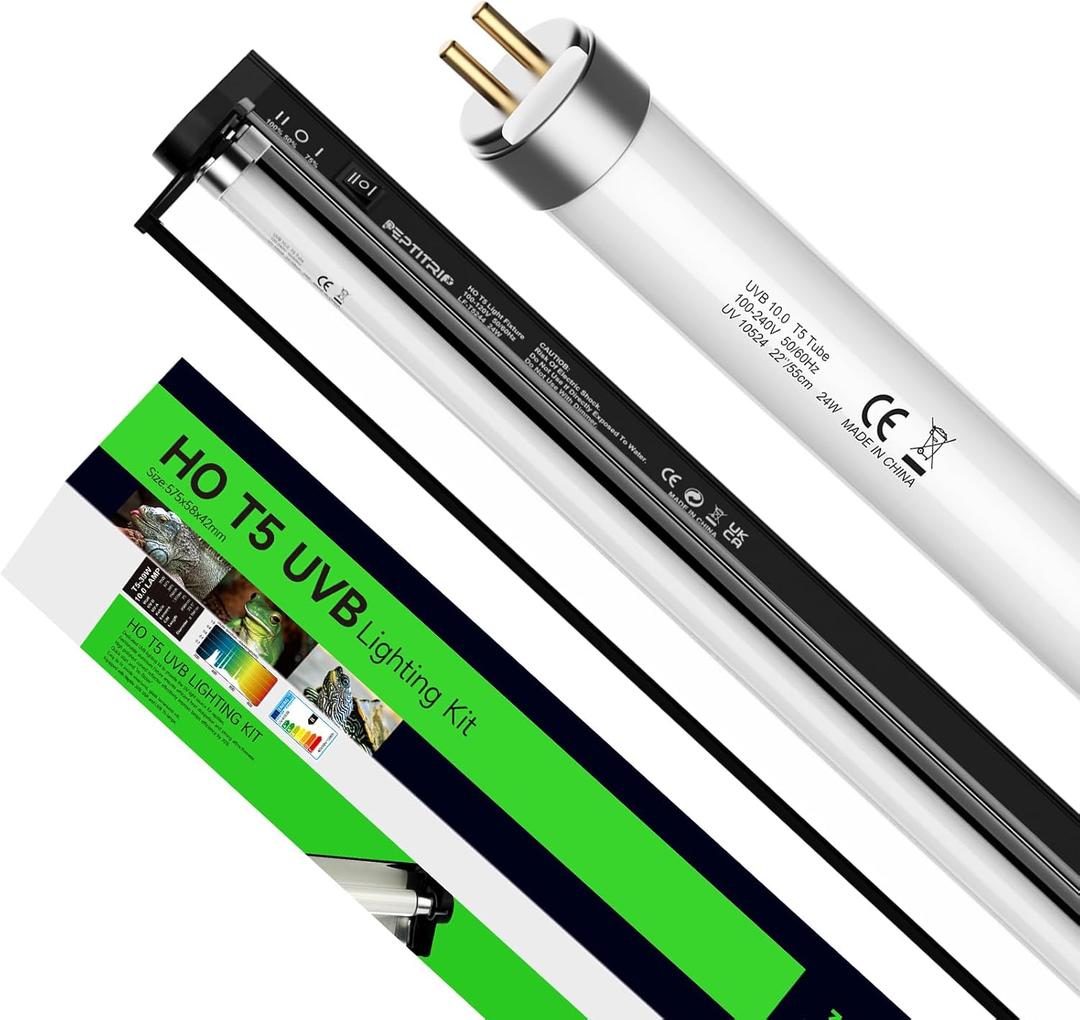 T5 10.0 UVB Reptile Light with 24W Fixture, Adjustable Brightness, 23-Inch UVB Light for Reptiles, for Bearded Dragon Desert-Dwelling Reptiles