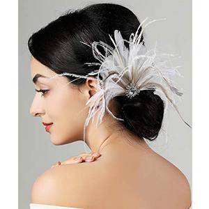 Chmier Bridal 1920s Flapper Feather Hair Clip Pin Crystal White Feather Roaring 20s Headpiece Prom Party Festival Hair Jewelry for Women