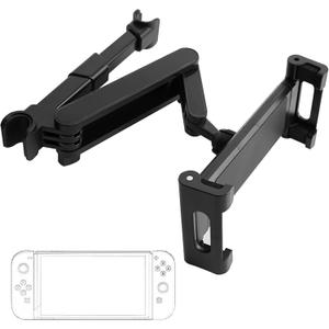 GEEKRIA Car Headrest Mount, Angle Adjustable Headrest Mount Compatible with Nintendo Switch/Switch OLED/Switch Lite, Game Accessories Universal Holder for Car Backseat (Black)