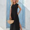 Zeagoo Summer Dresses for Women 2026 Long Maxi Sundresses Loose Split Wrinkle-Free Beach Travel Vacation Clothes (Black, XXL)