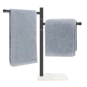 Winmien Standing Hand Towel Holder, Hand Towel Stand with Marble Base, 304 Stainless Steel Towel Rack with 2 Swivel Arm, Countertop Stand Towel Ring Towel Bar for Bathroom (Matte Black)
