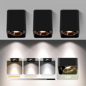 OKELI Black Modern LED Dimmable Ceiling Light Fixtures for Hallway Kitchen Entryway, 20W 1300LM 2700K-6000K Flush Mount Close to Ceiling Lighting, Cuboidal Ceiling Lamps for Living Room 3pack