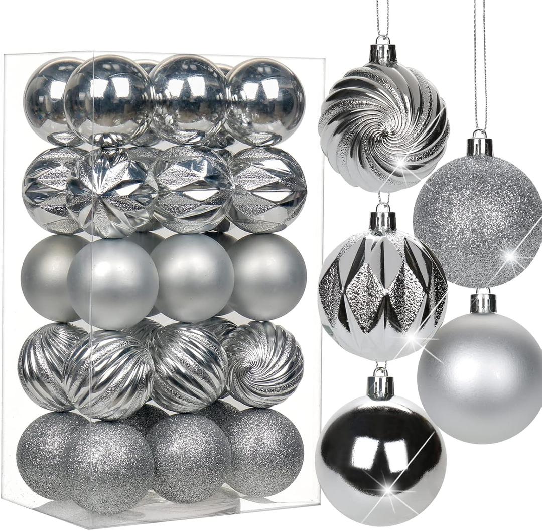 2.36" Christmas Ball Ornaments Silver 30 Pcs Small Shatterproof Christmas Tree Decorations Xmas Tree Christmas Ornaments Balls with Hanging Loop for Wedding Holiday Party Wreath Home Decor