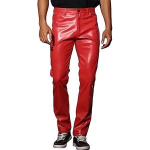 Lars Amadeus Faux Leather Pants for Men's Slim Fit Solid Color Nightclub Disco Skinny Trousers 38