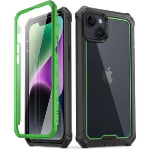 Poetic Guardian Case Compatible with iPhone 14 Plus 6.7 Inch, [20FT Mil-Grade Drop Tested] Full-Body Shockproof Protective Rugged Clear Cover Case with Built-in Screen Protector, Green/Clear
