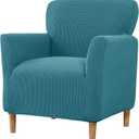 LiveGo Stretch Mid Century Modern Armchair Slipcover 1-Piece Jacquard Accent Chair Covers with Arms Soft Waterproof Chair Slipcovers for Living Room Furniture Protector Office Reception Reading (Green Blue a)