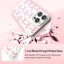Case for iPhone 15 Pro, Cute Bow Ribbon Aesthetic Bowknot Pattern Case for Women Girls, Girly Trendy Soft Slim TPU Bumper Shockproof Protective Cover - Pink Bows/Beige