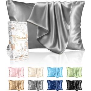 Miss Adola Silk Pillowcase 2 Pack - Pillow Cases Standard Set of 2 Size 20" x 26" for Hair and Skin Smooth Soft Breathable with Hidden Zipper Cooling Pillow Covers for Women, Light Grey