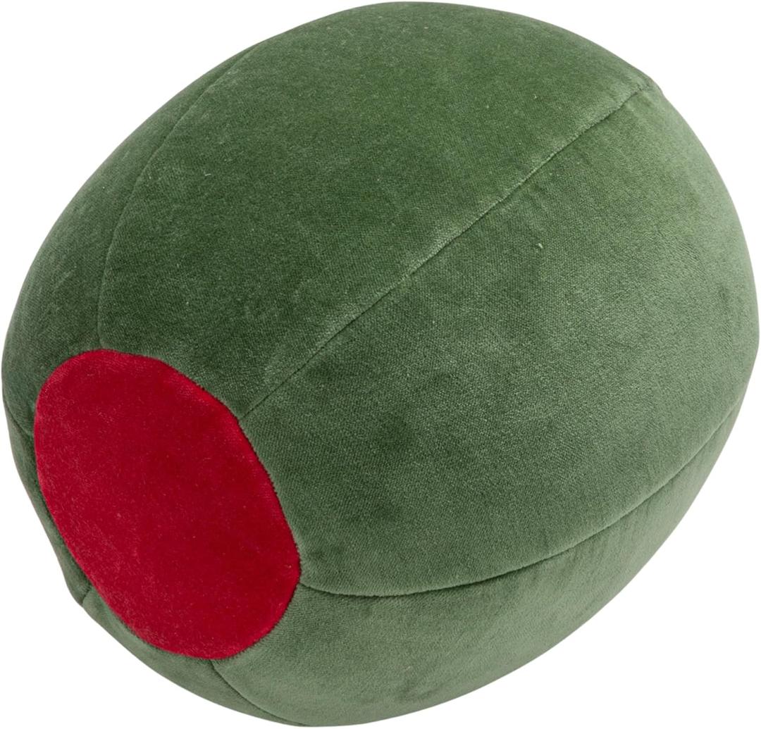 Creative Co-Op Cotton Velvet Olive Shaped Pillow, Green and Red