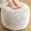 Round Ottoman,Corduroy Pouf Ottoman Foot Rest,Storage Footstool for Living Room,18x14 Soft Floor Poufs,Memory Foam Filling - Beige, 18x14 in