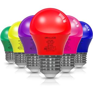 ORALUCE 6 Colors Porch Light Bulb 40 Watt Equivalent,A15 LED Bulbs for Halloween Christmas Party Decoration and Lighting, Colored Light Bulb with E26 Base,5W 450LM Non-Dimmable,6 Pack. (Colorful)