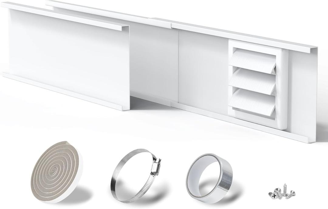 Flamorrow Dryer Vent Window Kit, 4" Window Vent Kit with Air Vent Cover, Adjustable Window Dryer Vent Panels with Insulation Foam Seal Strip & Aluminum Seal Tape, Hose Clamp