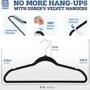 ZOBER Black Velvet Hangers 50 Pack - Clothes Hangers, Coat Hanger for Pants & Dress Clothes - Non Slip w/ 360 Degree Swivel, Holds up to 10 lbs - Strong Felt Hanger for Clothing
