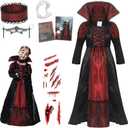 Girls Halloween Costume Royal Vampire Dress Up Child Vampire's Role Play Cosplay Outfits (4-6 Years, Black)
