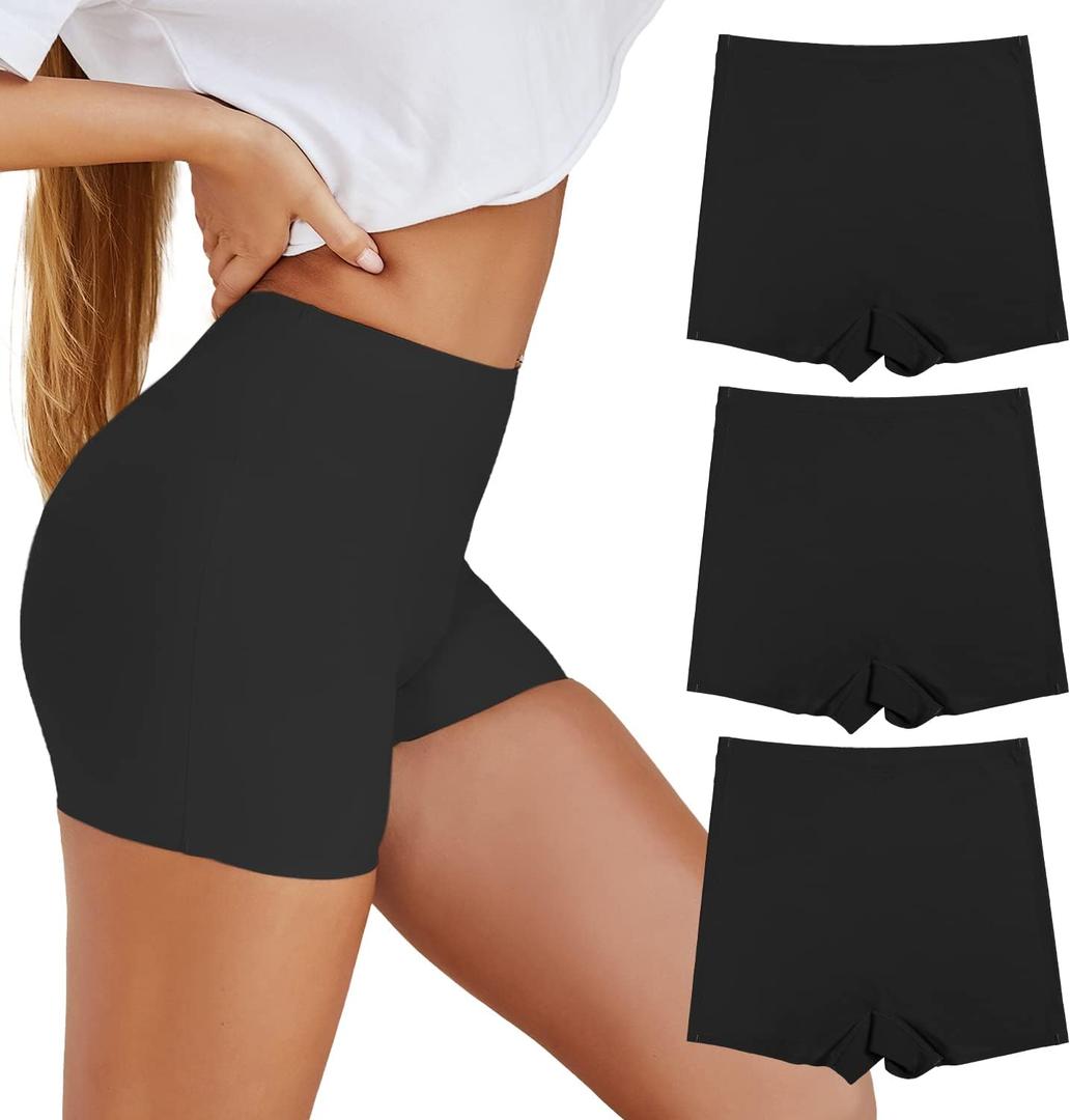 SHARICCA BoyShorts Panties for Women Seamless Soft Boy Shorts Underwear Short Boxer Briefs Anti Chafing Multiple Pack (Medium, (3 Pack) Black)