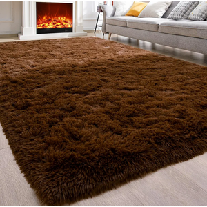Soft Living Room Area Rug for Bedroom, No Slip Plush Fluffy Rugs-Fuzzy Comfy Rug, Indoor Floor Rug Shaggy Plush Carpets for Kids Girls Boys Dorm Nursery, 8x10' Coffee