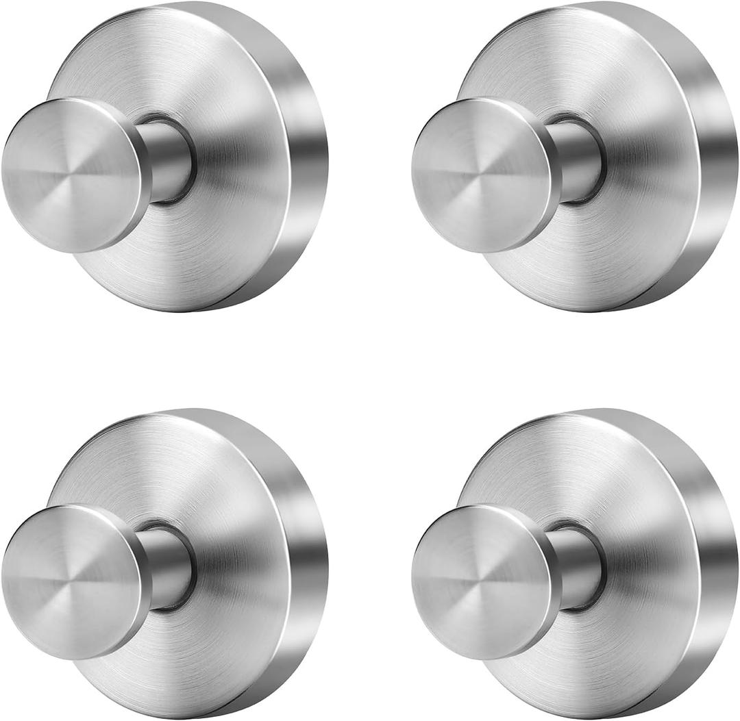 Fasbeu Silver Suction Cup Hooks for Shower Waterproof - No Drill Stainless Steel Towel Hooks for Bathroom Wall, Kitchen, Glass, Mirror, Tile - Ideal for Hanging Towels, Robes, and Loofahs(4 pcs)