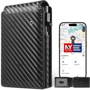 Auskang Rechargeable Mens Wallet with Tracker Works for Find My App (iOS Only), Smart Wallet for Mens Gifts, RFID Blocking, Replacement for AirTag Wallet, with Money Clip, Not for Android, Black