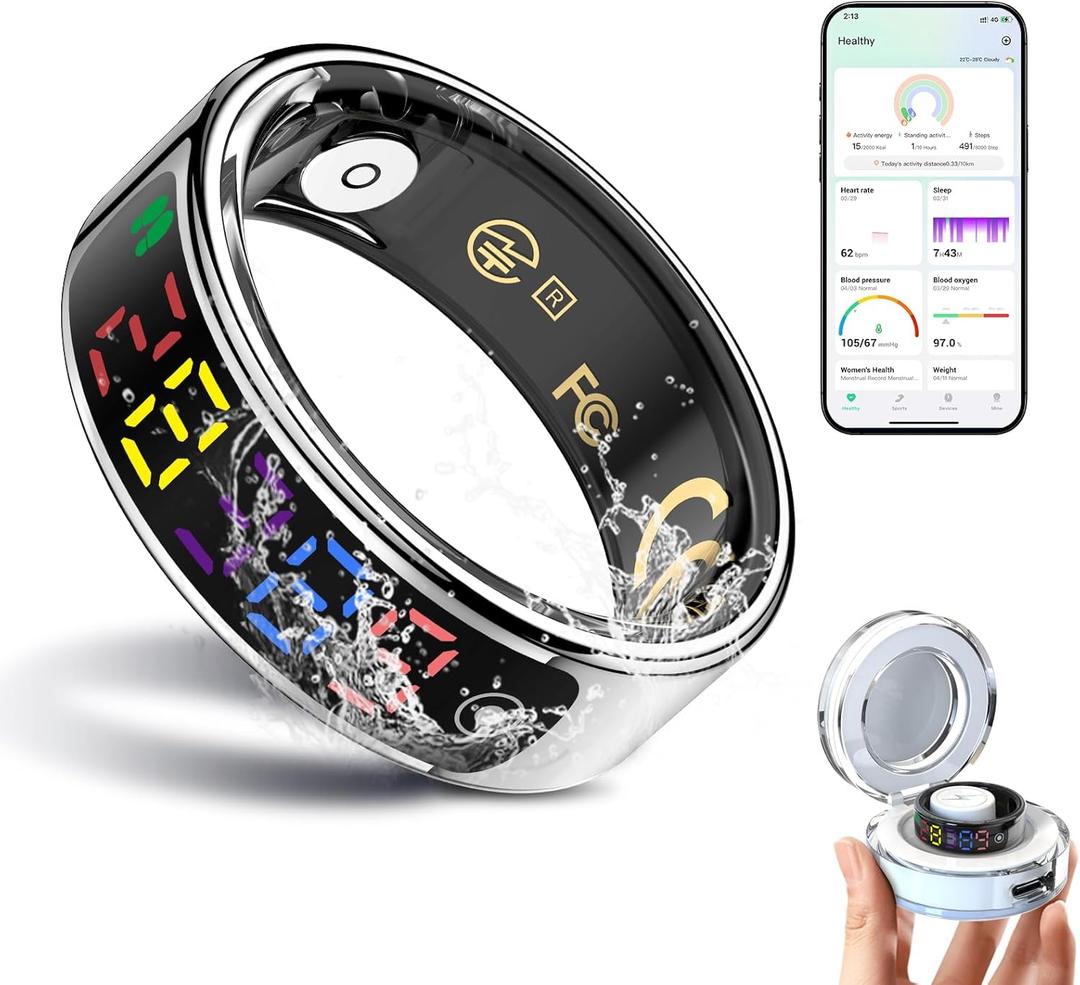 Smart Ring for Women Men, Health Ring Colorful Display, Fitness Tracker with Heart Rate, Blood Oxygen, Sleep Monitor, No Subscription Fee, 5ATM Waterproof for iOS & Android (Silver, 11)