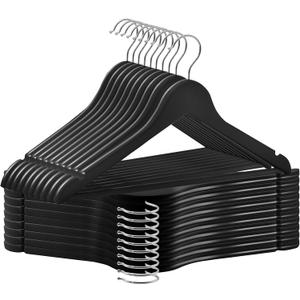 30 Pack Wooden Coat Hangers, 360 Swivel Hook, Suit Hangers with Anti-Slip Notches, Clothes Hangers for Jackets, Shirts, Dress, Black UAWY0530B