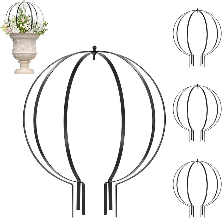 Teodute 4 Pcs Large Metal Circle Trellis, 25.5" x 21.5" Metal Garden Sculpture Spheres Trellis for Climbing Plants Outdoor and Indoor Potted Round Plants Flowers Decorative Support Holder(Black)